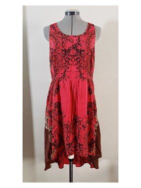 NWT Free People Sz L Russian Lace Floral Red Dress Hi Lo Hem